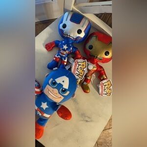 Marvel Pop Plushies captain America , Iron Man 3 New Tags, Avengers pop Lot of 3